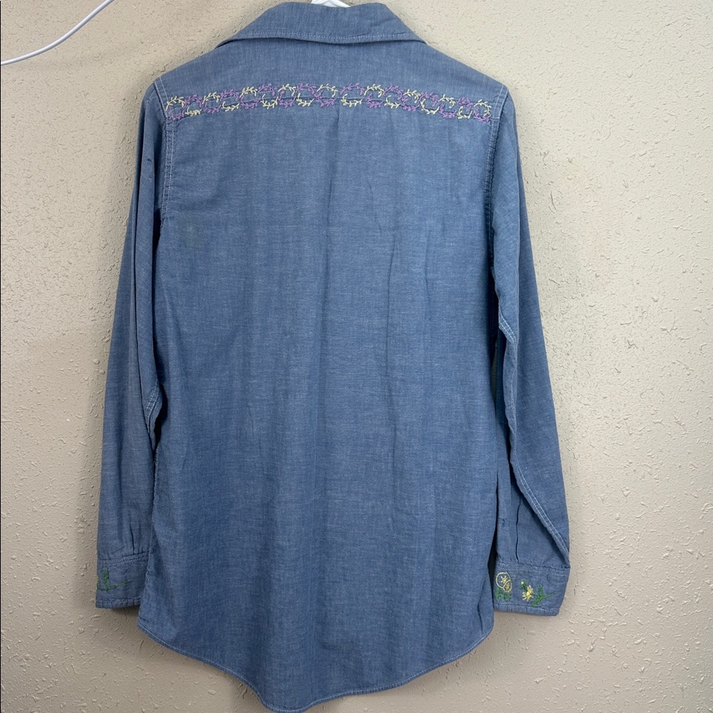 Vtg 70s BIG MAC Chambray Work Shirt Hand EmbroideredFloral HippieBoho JCPenney S - Picture 8 of 11